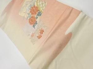 リサイクル　引箔色紙に紅葉・牡丹・蛇籠模様織出し名古屋帯